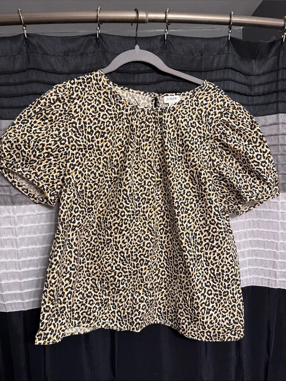 J. Crew Leopard-Print Puff Sleeve Blouse - Tan & Black